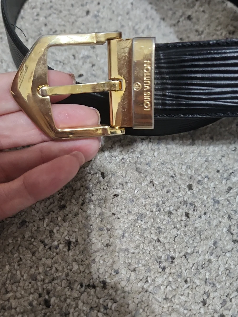 Louis Vuitton Ceinture Gold Buckle Epi Leather Belt Black Size 40mm/100cm
